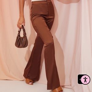 Brand new Chocolate Satin Seam Front Detail Flared Pants with tag